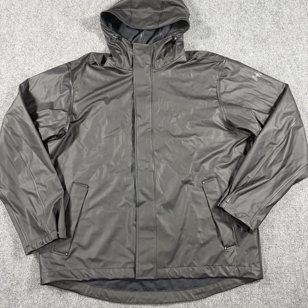 Helly Hansen Moss Rain Coat Mens XL Black Waterproof Hooded Zip Outdoors